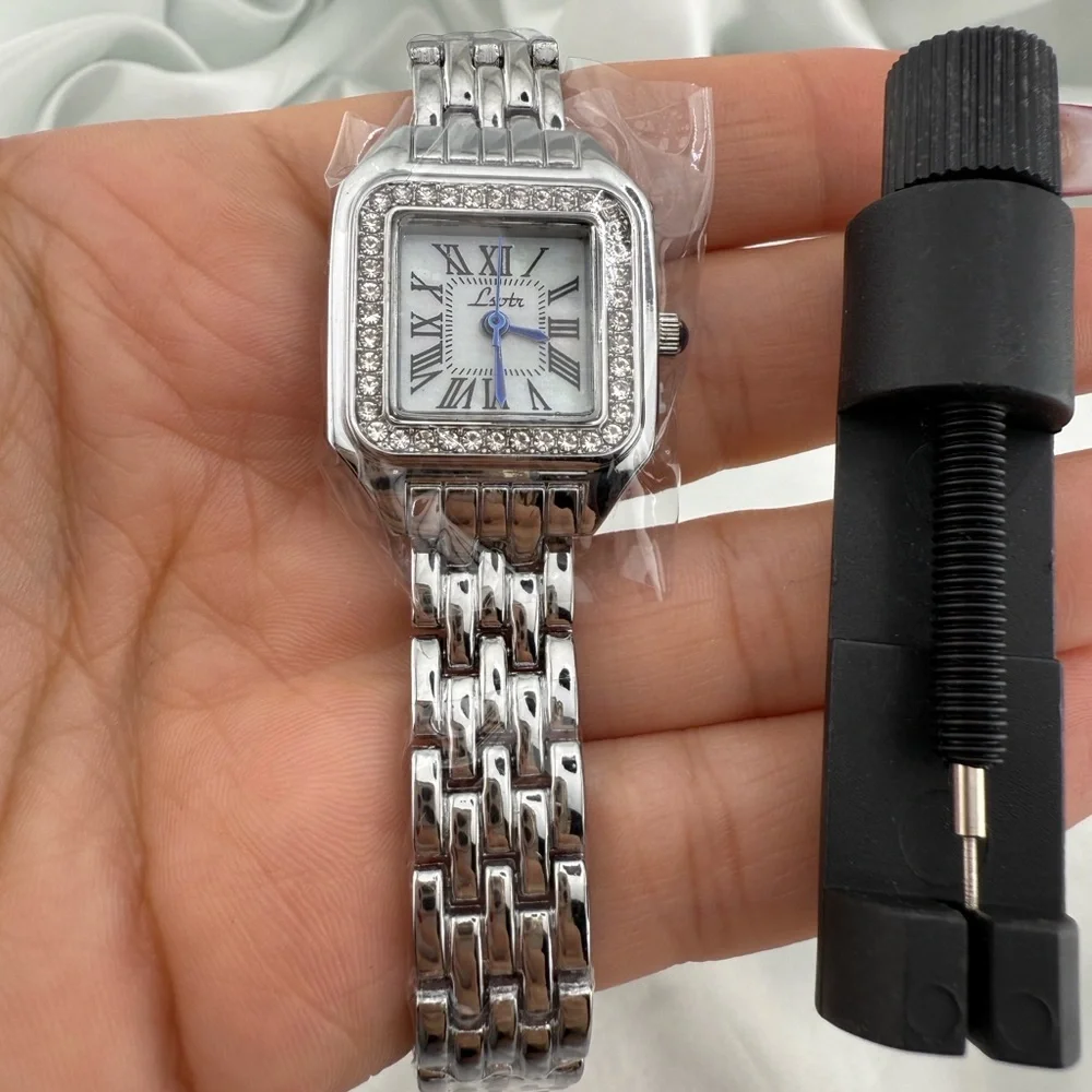 Classic Panthere silver rectangle stainless women’s watch Adjustable Strap Tool